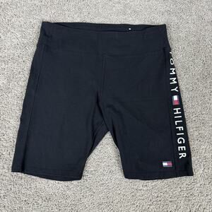 Tommy Hilfiger Shorts Womens XL Black Sport Bike Logo High Rise Cotton
